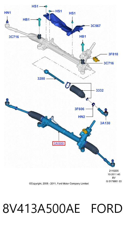 Cremallera de dirección 8V413A500AE FORD
