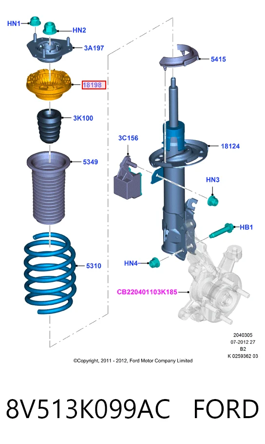 Rodamiento de soporte del amortiguador delantero 8V513K099AC FORD