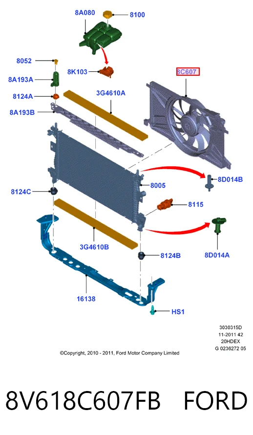 Ventilador eléctrico de refrigeración completo (motor y hélice) 8V618C607FB FORD