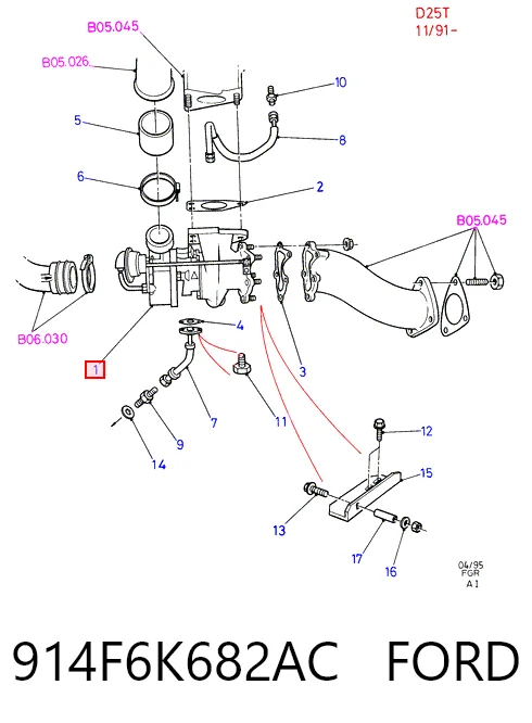 914F6K682AC Ford Turbo para motor