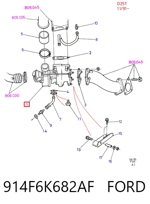 914F6K682AF Ford Turbo para motor