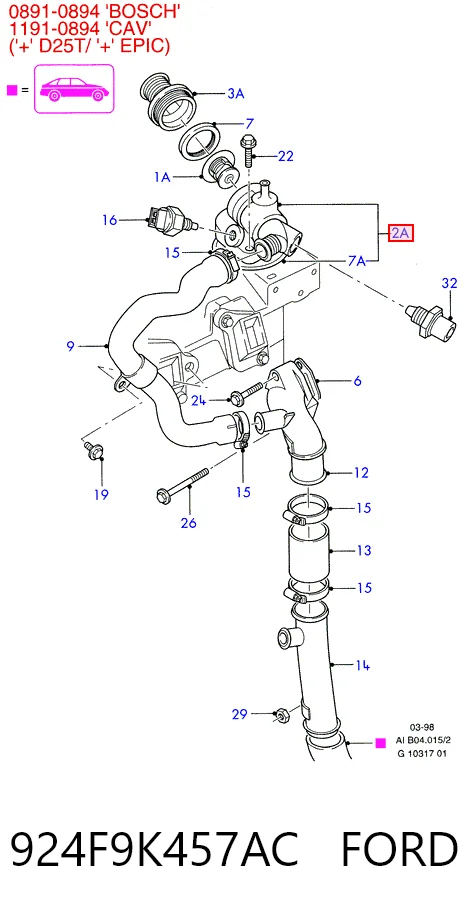 924F9K457AC Ford Caja del termostato