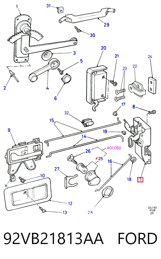 Cerradura de puerta delantera izquierda 92VB21813AA FORD