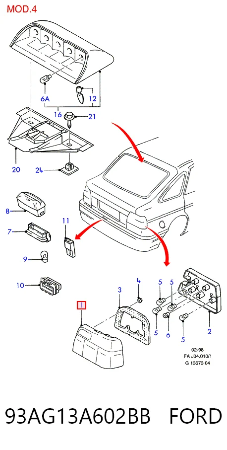 Piloto trasero derecho Ford Escort VI hatchback (GAL) (1992 - 1995) precio, desde 39,20 EUR
