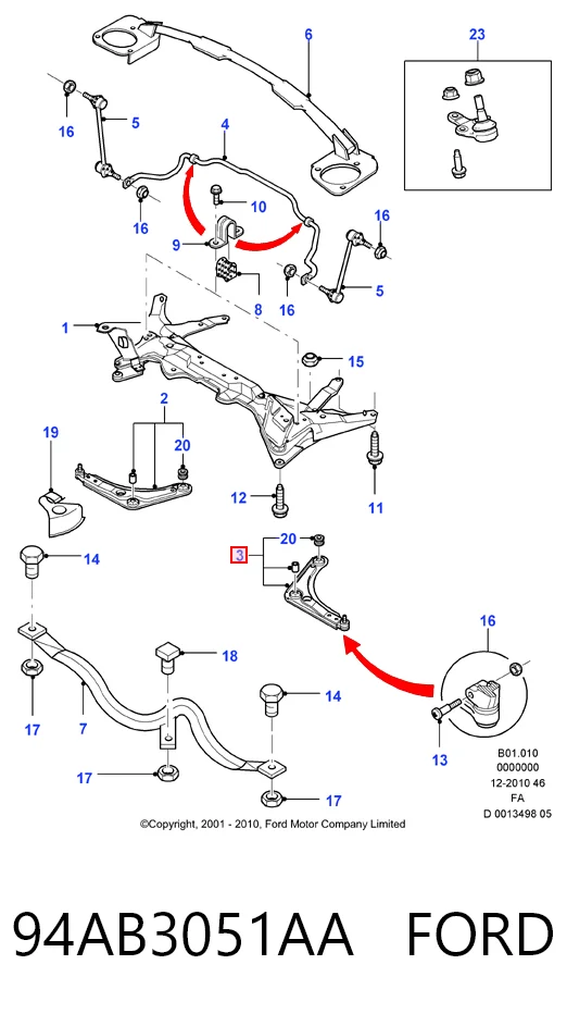 Brazo inferior izquierdo de la suspensión delantera 94AB3051AA FORD