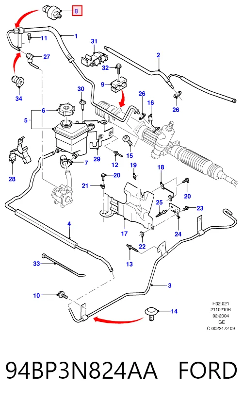 94BP3N824AA Ford Sensor de baja presion aire acondicionado