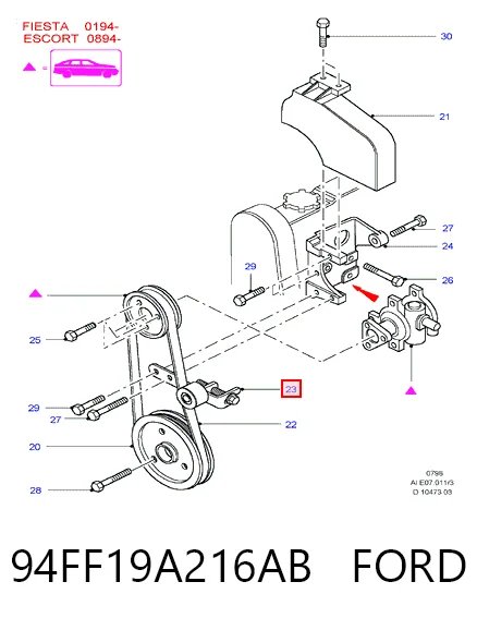 Tensor de la correa trapecial poli v Ford Escort VI