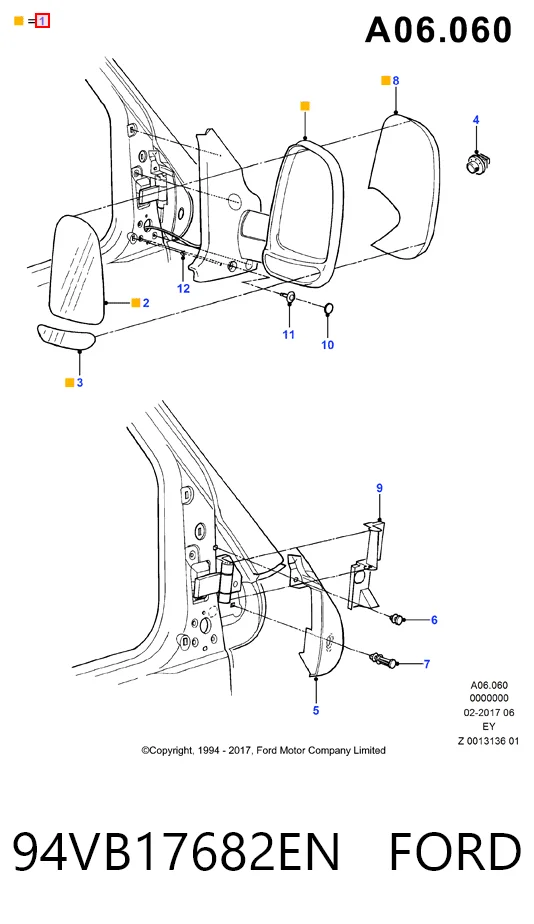 94VB17682EN Ford Espejo derecho