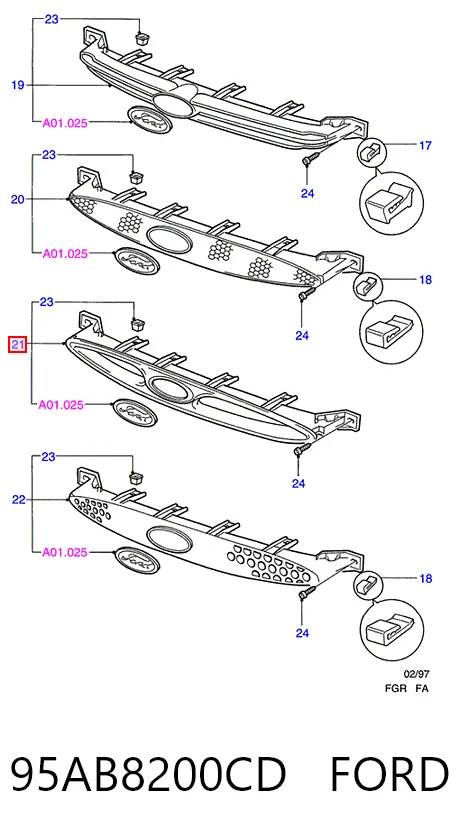 Rejilla delantera Ford Escort VII familiar (GAL, ANL) (1995 - 1999) precio, desde 39,20 EUR