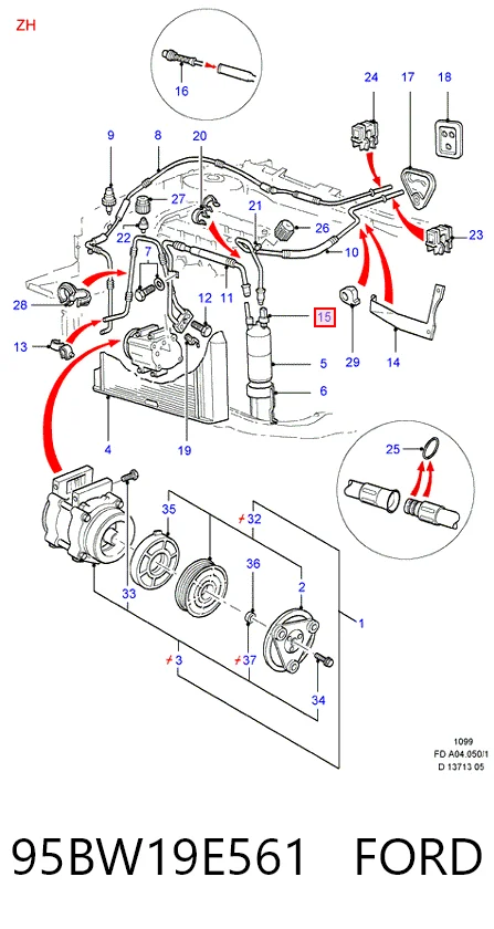95BW19E561 Ford Sensor de baja presion aire acondicionado