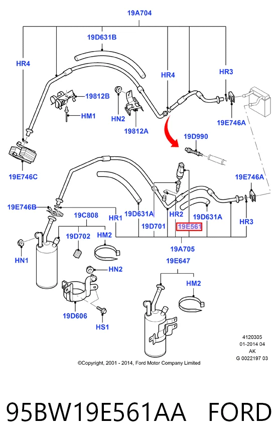 95BW19E561AA Ford Sensor de baja presion aire acondicionado