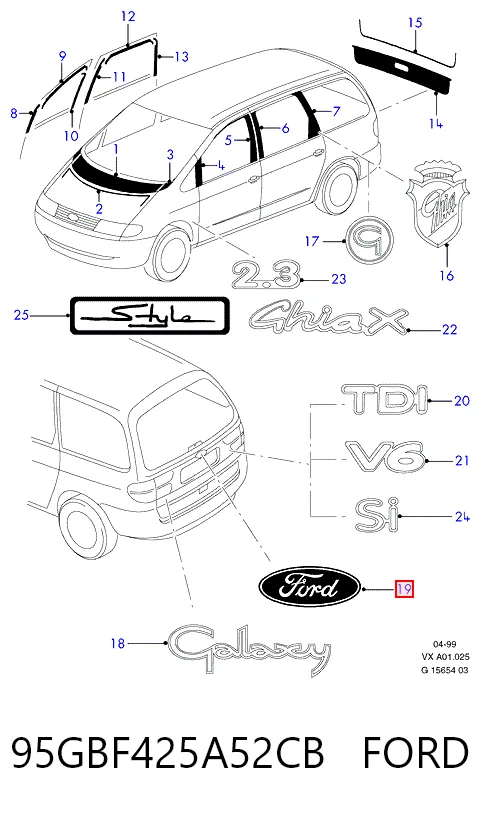 Emblema de tapa de maletero 95GBF425A52CB FORD