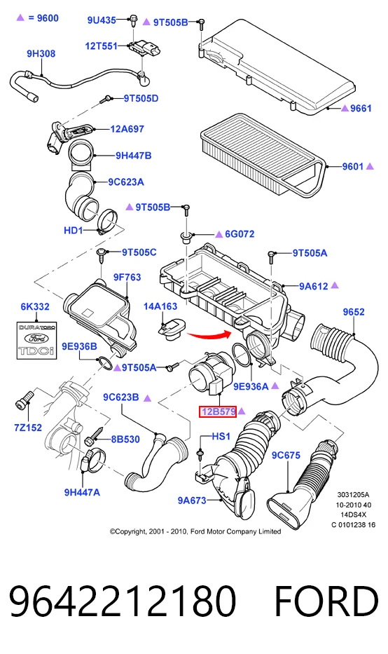 9642212180 Ford Sensor de flujo de aire