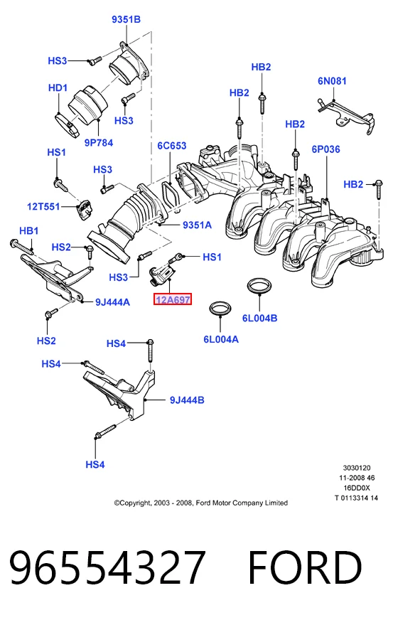 96554327 Ford Sensor de temperatura del aire de admisión