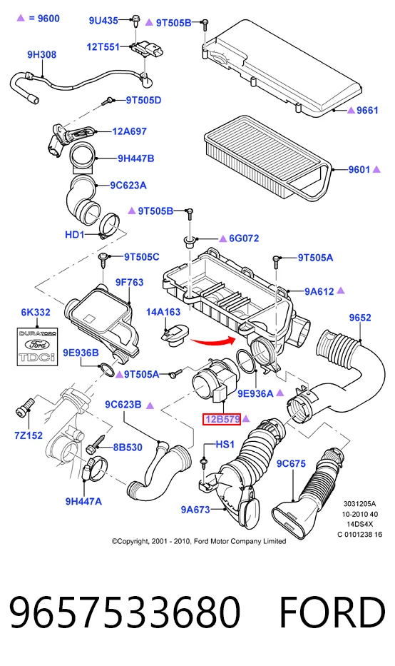 9657533680 Ford Sensor de flujo de aire