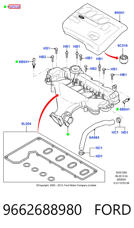 9662688980 Ford Tapa de culata