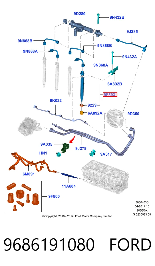 9686191080 Ford Inyector de combustible