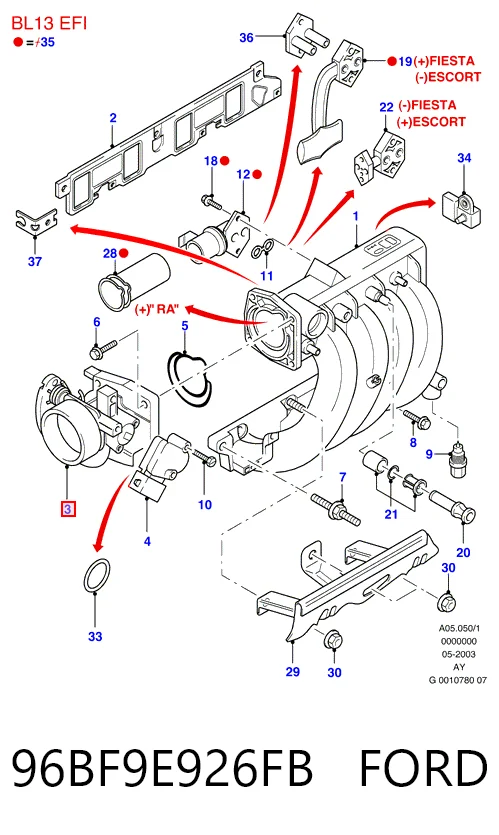 Mariposa de admisión para Ford Fiesta COURIER F3L, F5L