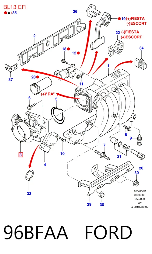 Cuerpo de aceleración completo Ford Fiesta COURIER furgoneta (F3L, F5L) (1991 - 1996) precio, desde 39,20 EUR