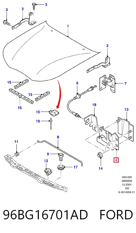 Cerradura de Capot para Ford Mondeo II BFP