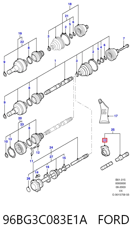 Soporte de rodamiento intermedio del semieje delantero 96BG3C083E1A FORD