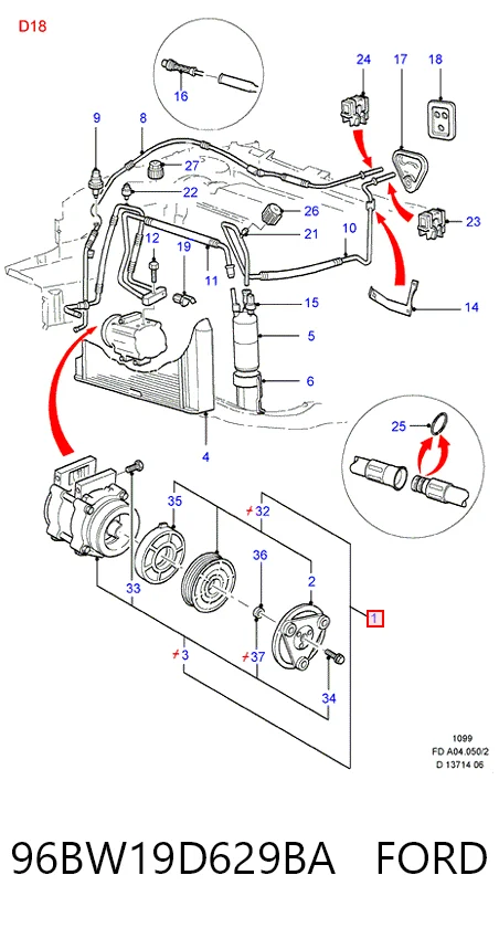 96BW19D629BA Ford Compresor climatizador