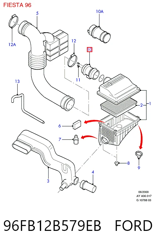 96FB12B579EB Ford Sensor de flujo de aire