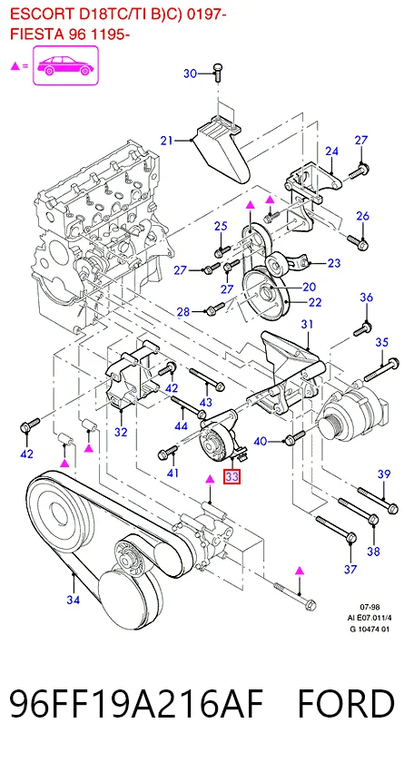 Tensor de correa de accesorios 96FF19A216AF FORD