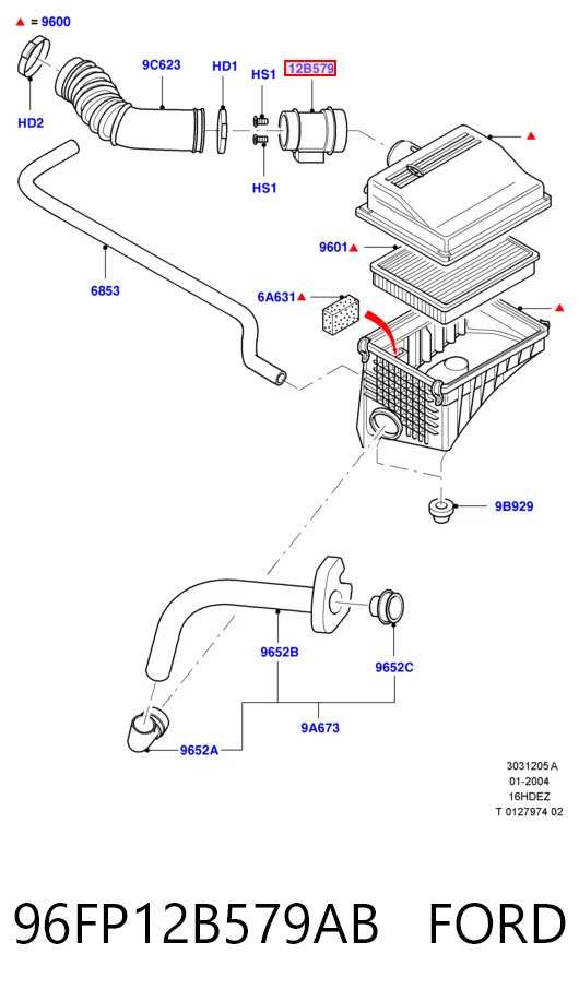96FP12B579AB Ford Sensor de flujo de aire