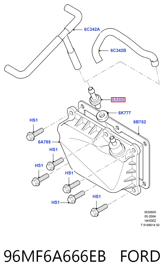 96MF6A666EB Ford Válvula de ventilación del cárter