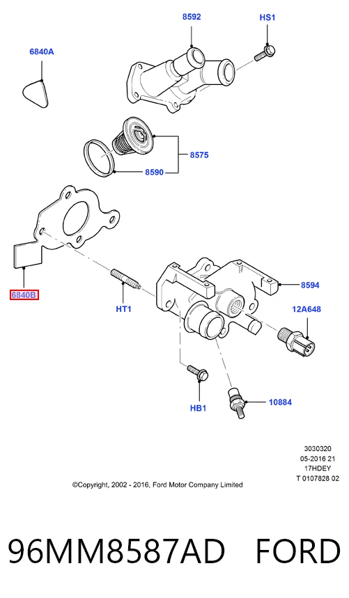 Junta de la carcasa del termostato 96MM8587AD FORD