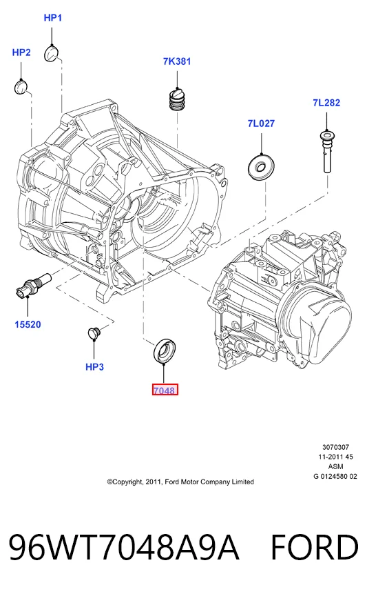 96WT7048A9A Ford Retén del eje primario de la transmisión