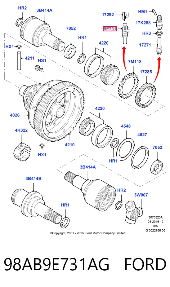 98AB9E731AG Ford Captador de velocidad