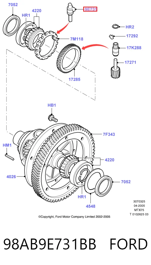 98AB9E731BB Ford Captador de velocidad