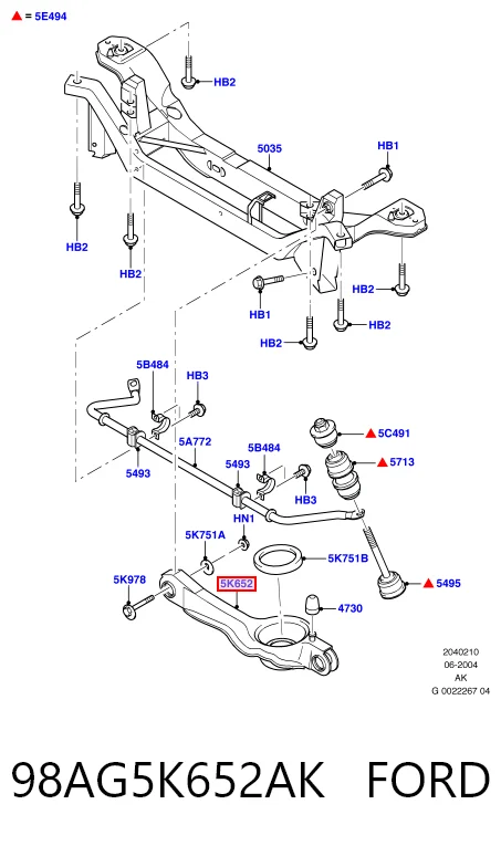 98AG5K652AK Ford Brazo inferior trasero izquierdo/derecho