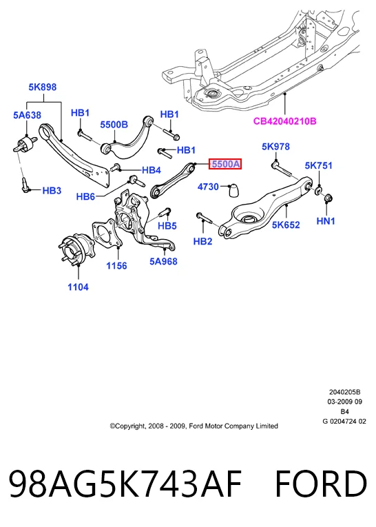 98AG5K743AF Ford Brazo transversal de suspensión trasera