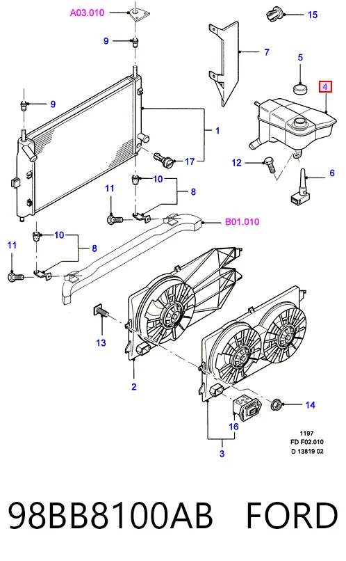 Tapa del depósito de refrigerante 98BB8100AB FORD