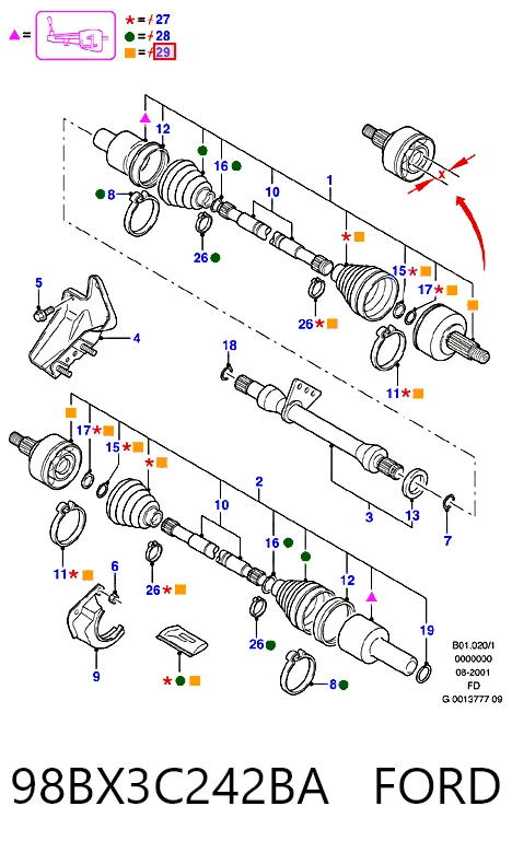 Junta homocinética exterior delantera 98BX3C242BA FORD