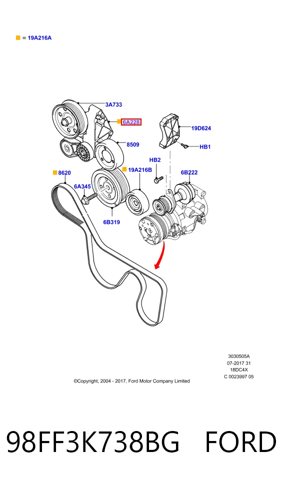 98FF3K738BG Ford Tensor de correa de alternador