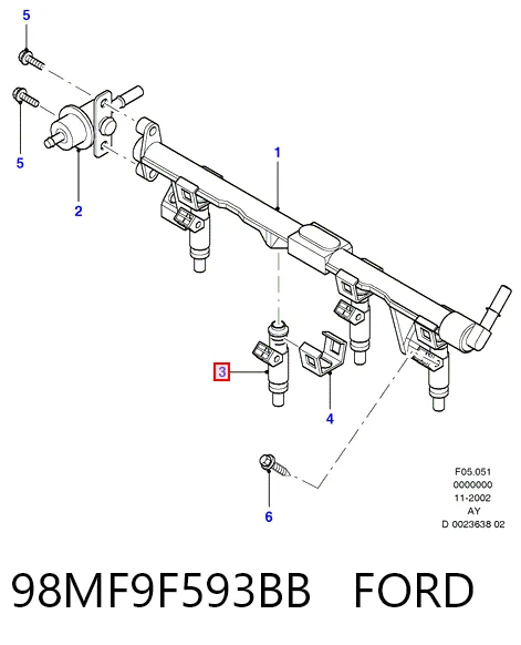 98MF9F593BB Ford Inyector de combustible