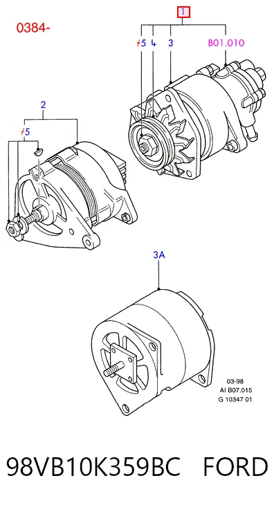 98VB10K359BC Ford Alternador de coche