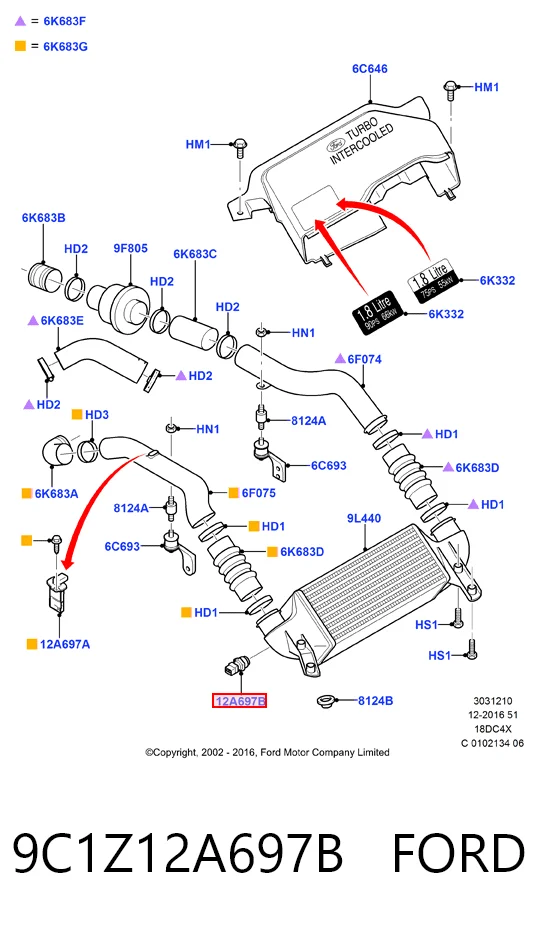 9C1Z12A697B Ford Sensor de temperatura del aire de admisión