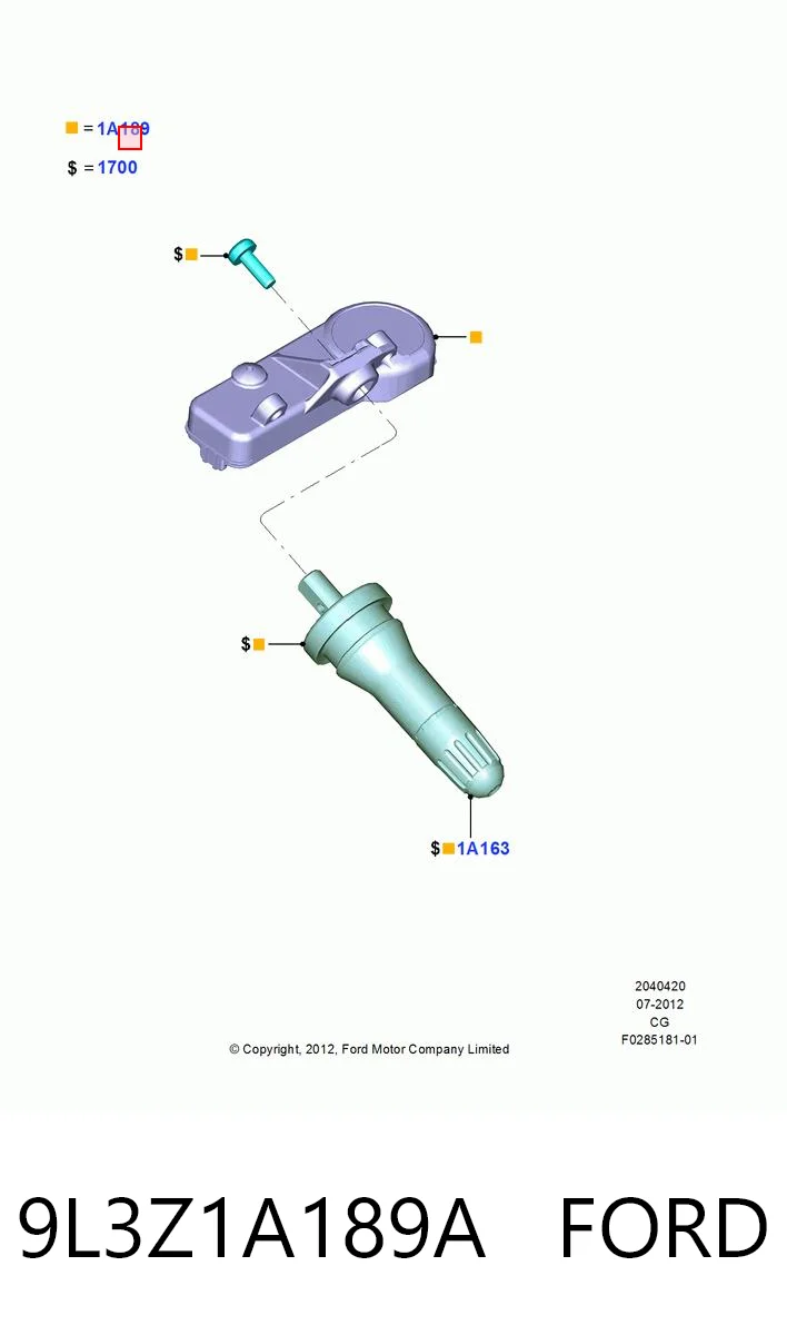 9L3Z1A189A Ford Sensor de presión de neumáticos (TPMS)