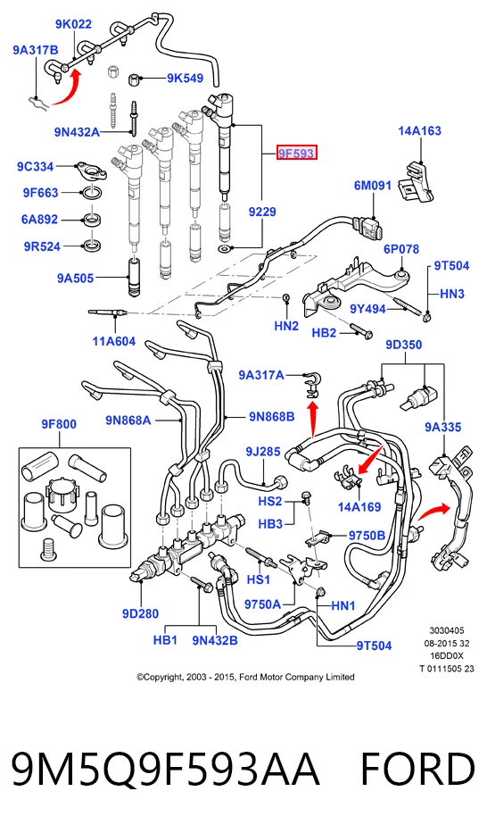 9M5Q9F593AA Ford Inyector de combustible