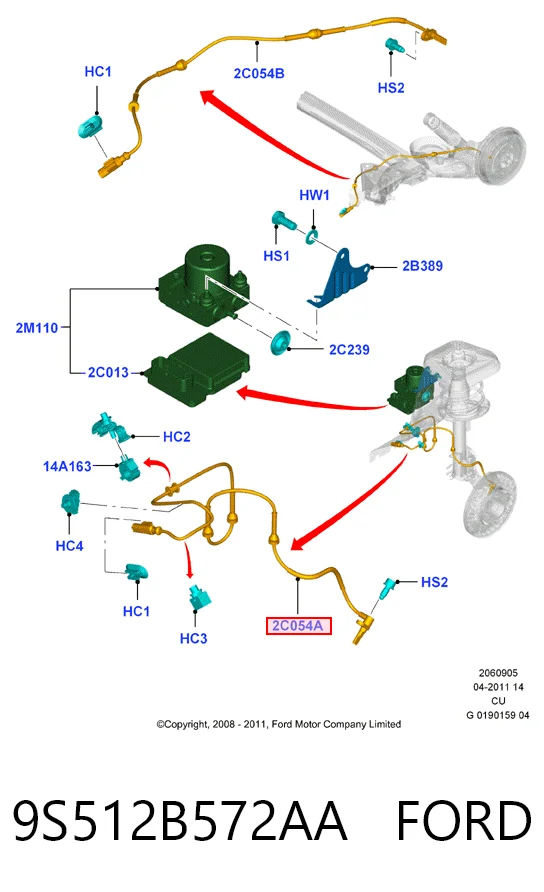 9S512B572AA Ford Sensor de rueda abs