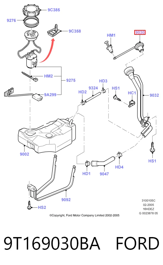 9T169030BA Ford Tapa tanque combustible
