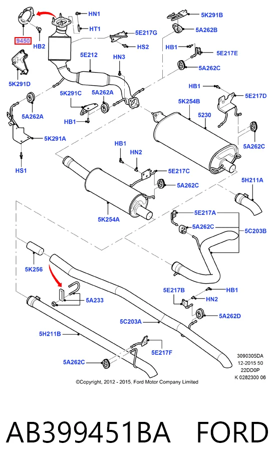 Junta de tubo de escape AB399451BA FORD