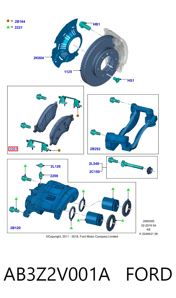 Pastillas de freno delanteras de disco AB3Z2V001A FORD