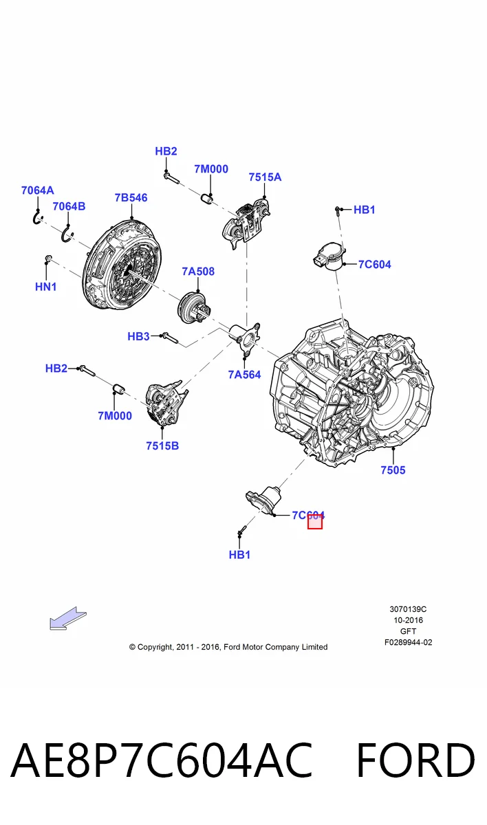 AE8P7C604AC Ford Actuador de selección de marchas