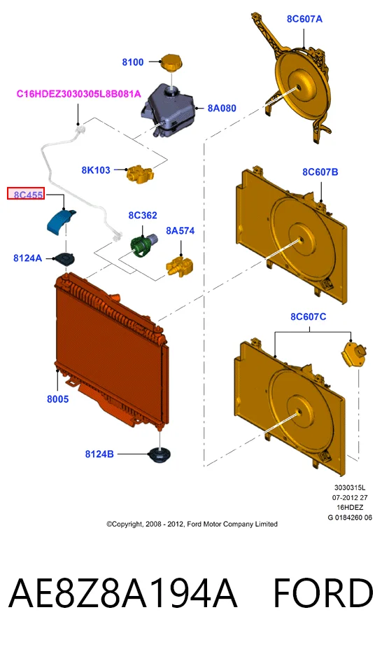 AE8Z8A194A Ford Soporte superior del radiador